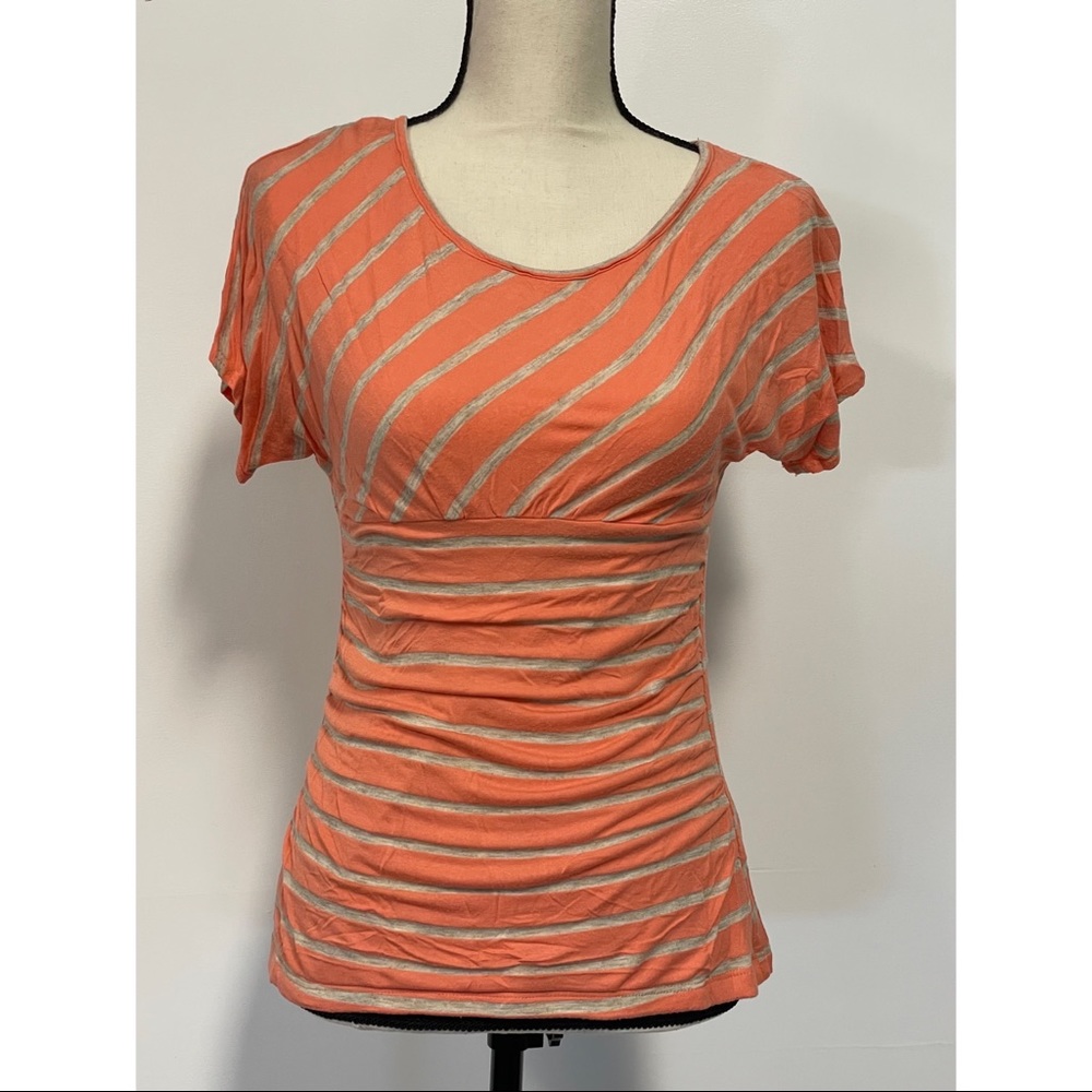 Iz Byer Stripe Lace Detail Top Orange and Tan Size M